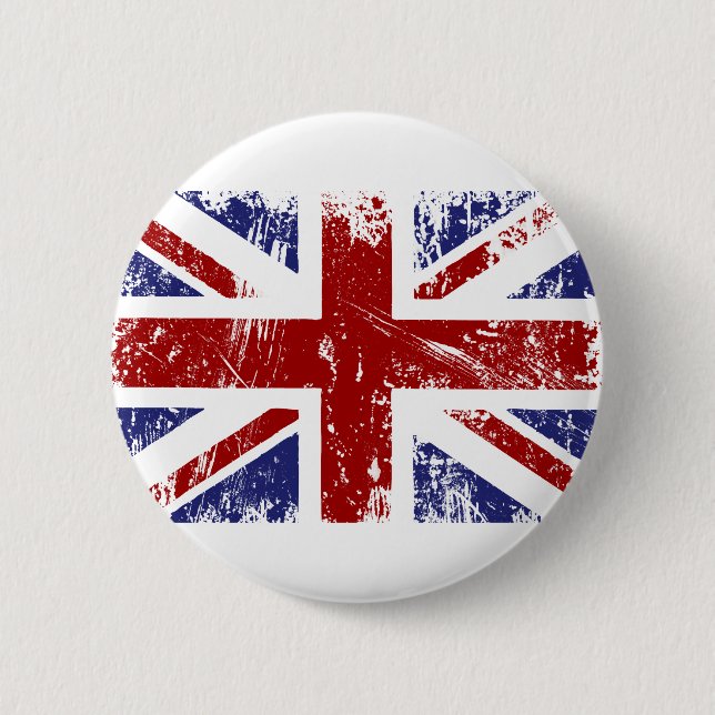 British Flag Union Jack Punk Grunge Pinback Button (Front)