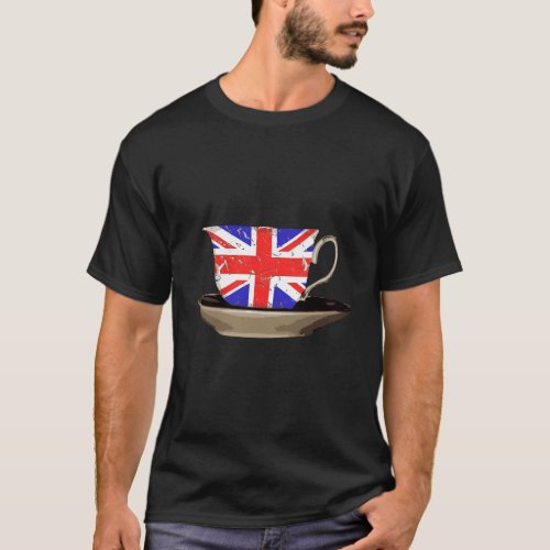 British Flag Union Jack Tea Cup Graphic Long_Sleev T_Shirt