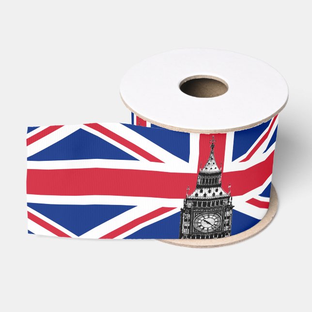 British Flag & United Kingdom, Big Ben /holiday UK Grosgrain Ribbon (Spool)