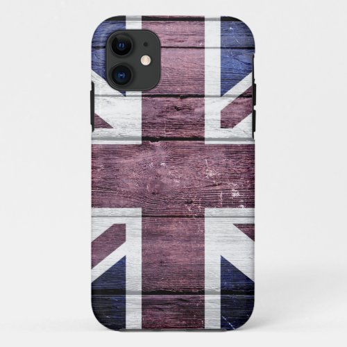 British Flag Vintage Wood iPhone 11 Case