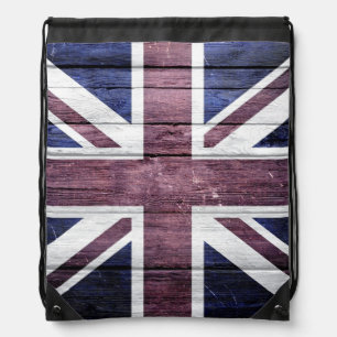 British Flag Vintage Wood Drawstring Bag