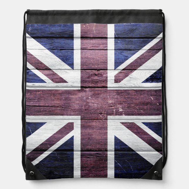 British Flag Vintage Wood Drawstring Bag (Front)