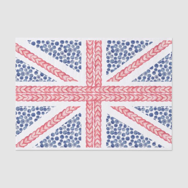 British Flag Watercolor Summer Fruit Union Jack Tissue Paper (Front)