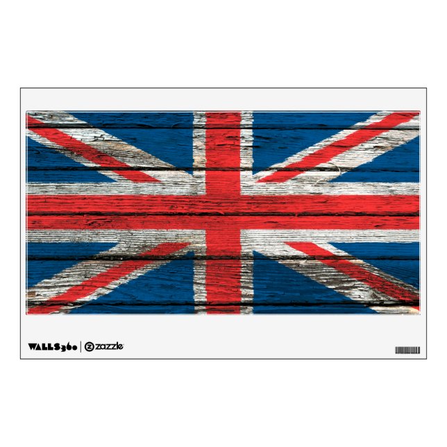 British Flag with Rough Wood Grain Effect Wall Sticker (Front)