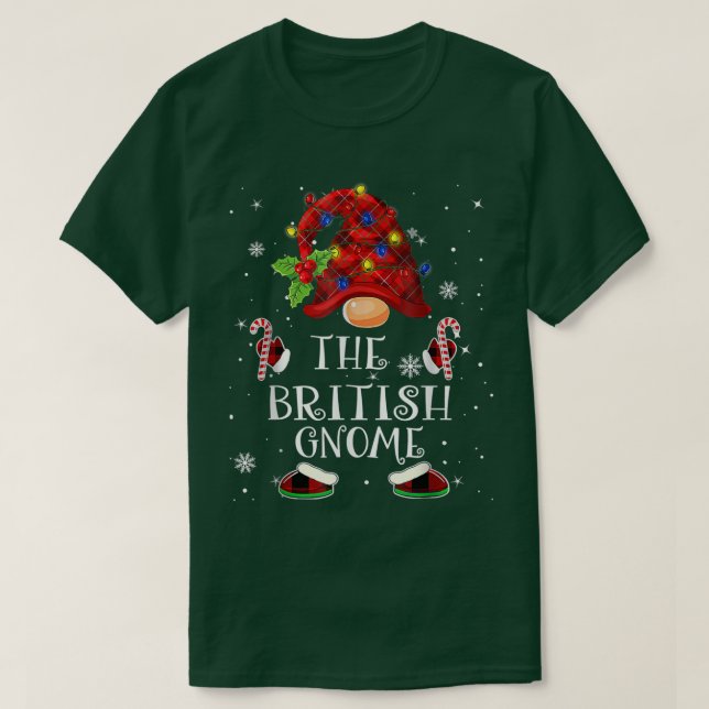 British Gnome Buffalo Plaid Christmas Tree Light  T-Shirt (Design Front)