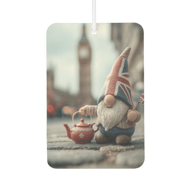 British Gnome with Union Jack Hat and Teapot  Air Freshener (Front)