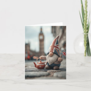 British Gnome with Union Jack Hat and Teapot Holiday Card