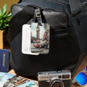 British Gnome with Union Jack Hat and Teapot  Luggage Tag