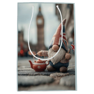 British Gnome with Union Jack Hat and Teapot  Medium Gift Bag