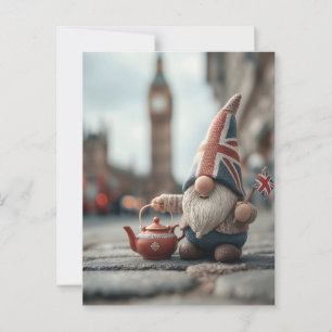 British Gnome with Union Jack Hat and Teapot  Postcard
