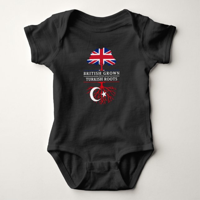 British Grown with Turkish Roots   Turkey Design Baby Bodysuit (Front)