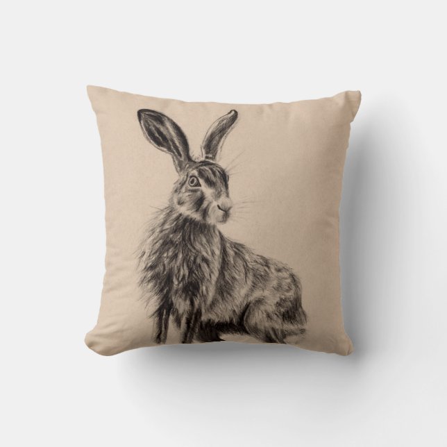 British Hare Throw Pillow (Front)