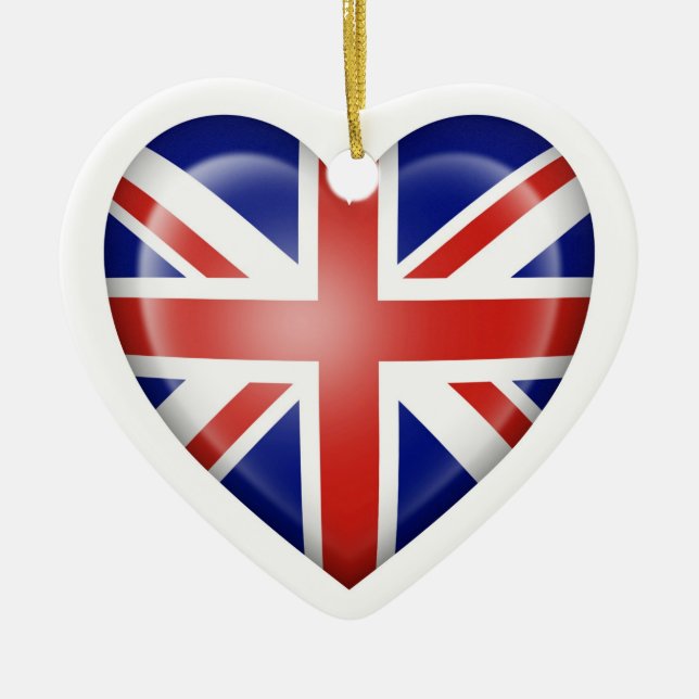 British Heart Flag on White Ceramic Ornament (Front)