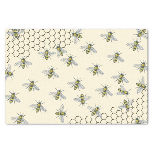 British Heraldic Bees and Honeycomb on Yellow Tissue Paper