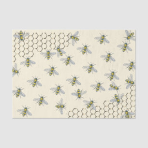 British Heraldic Bees and Honeycomb on Yellow Tissue Paper