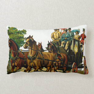 British Horse and Carriage Fox Hunters Vintage Lumbar Pillow
