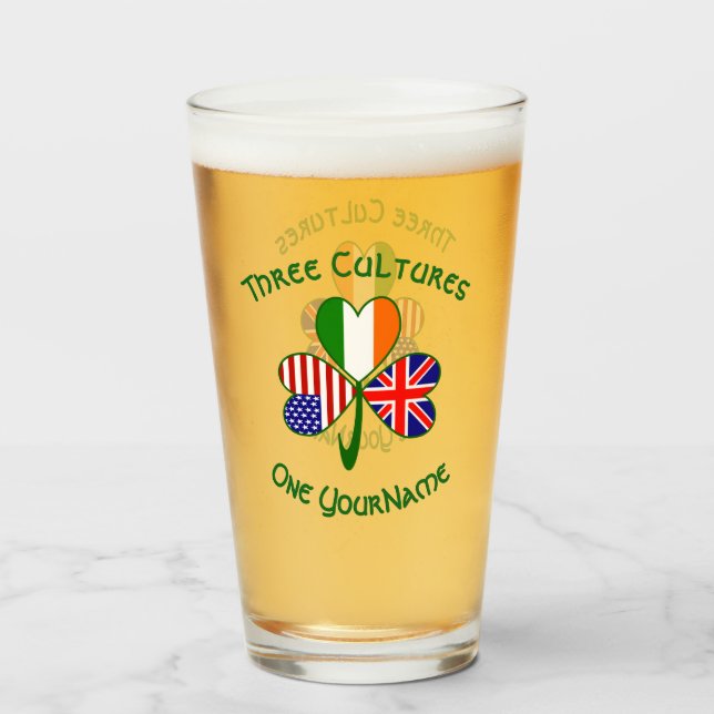 British Irish American Flag Shamrock Personalize  Glass (Front Filled)
