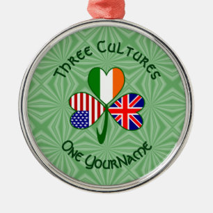 British Irish American Flag Shamrock Personalize Metal Ornament