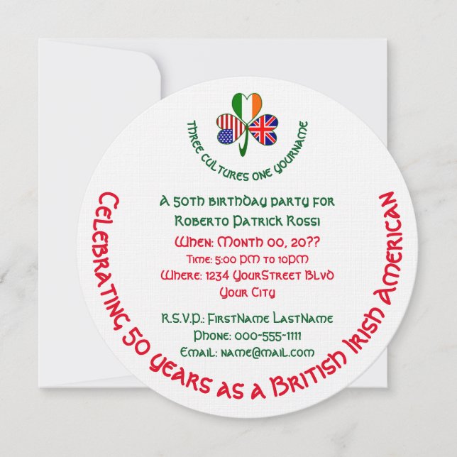 British Irish American Shamrock Birthday Invitation (Front)