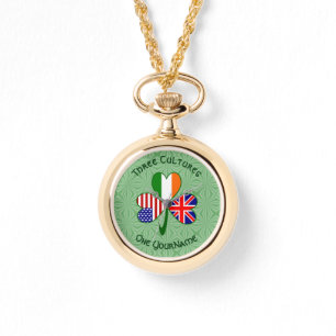 British Irish American Shamrock Flag Personalized Watch