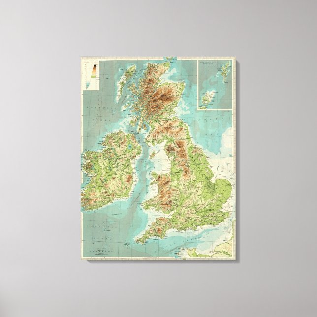 British Isles bathyorographical map Canvas Print (Front)