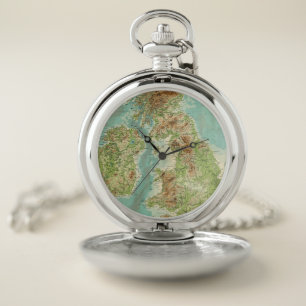 British Isles bathyorographical map Pocket Watch