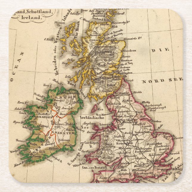 British Isles Map Square Paper Coaster (Front)