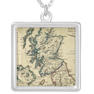 British Isles with boundaries outlined Silver Plated Necklace