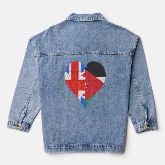 British Jordanian Flag Heart  Denim Jacket (Back)