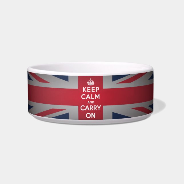 British Keep Calm Carry British Flag Pet Food Bowl (Front)