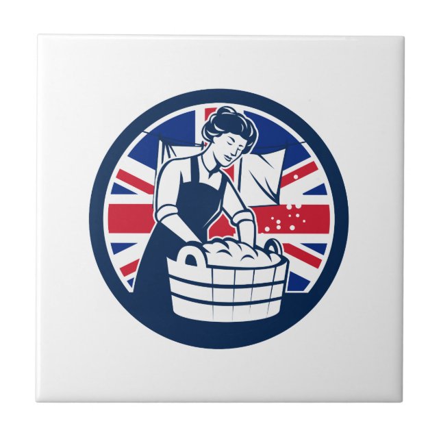 British Laundry Union Jack Flag Icon Ceramic Tile (Front)