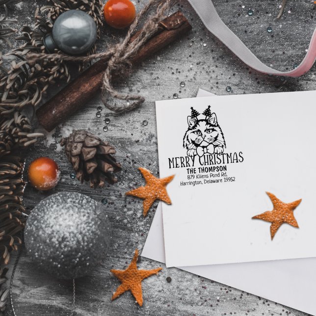 British Long Haired Cat Return Address Christmas  Rubber Stamp (Creator Uploaded)