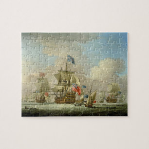 British Men-of-War and a Sloop, c.1720-30 (oil on Jigsaw Puzzle