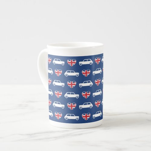 British Mini Cooper Hearts _ Blue  Bone China Mug