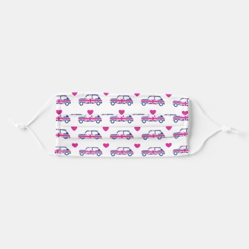 British Mini Cooper Hearts _ Blue  Pink Adult Cloth Face Mask