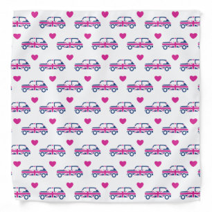 British Mini Cooper Hearts - Blue & Pink Bandana