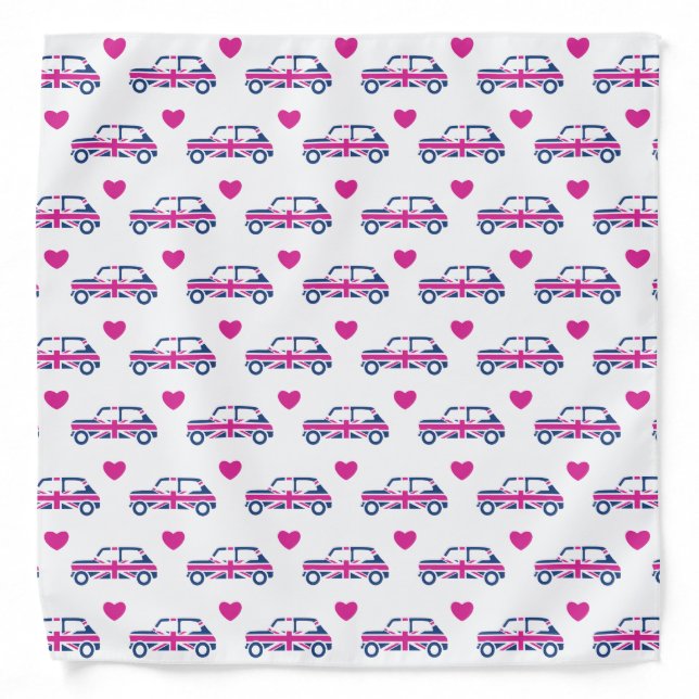 British Mini Cooper Hearts - Blue & Pink Bandana (Front)