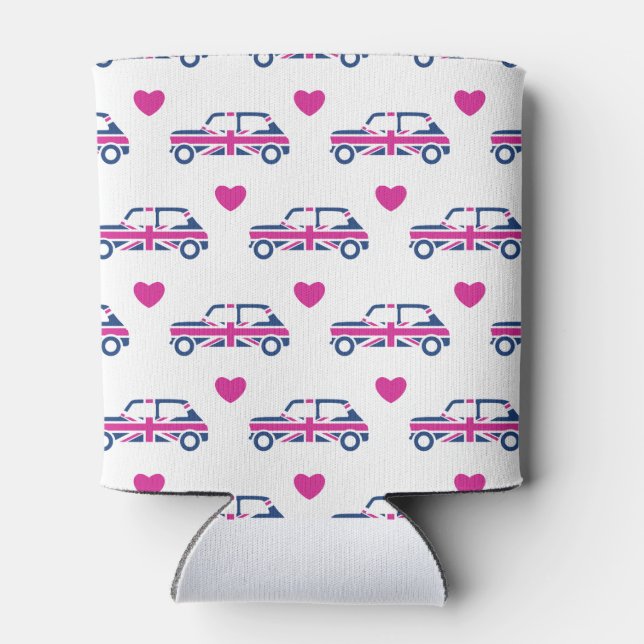 British Mini Cooper Hearts - Blue & Pink Can Cooler (Back)