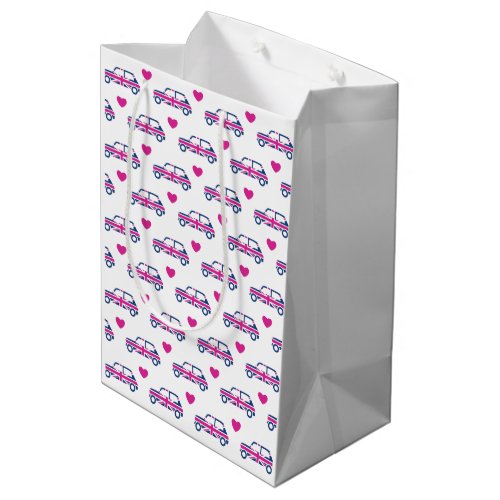 British Mini Cooper Hearts _ Blue  Pink Medium Gift Bag