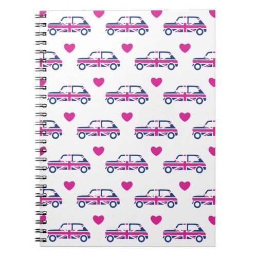 British Mini Cooper Hearts _ Blue  Pink Notebook