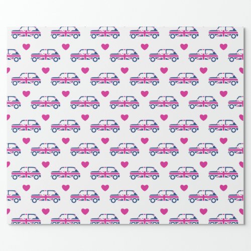 British Mini Cooper Hearts _ Blue  Pink Wrapping Paper