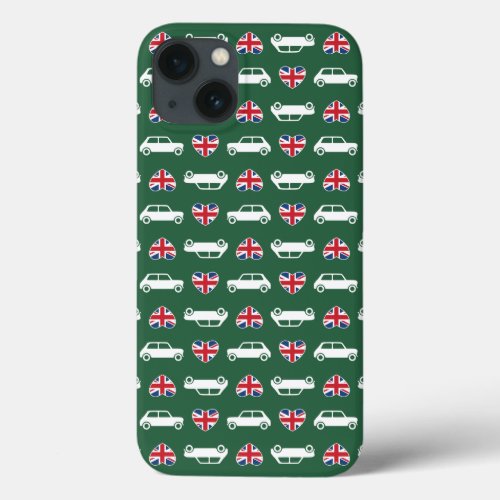 British Mini Cooper Hearts _ Green iPhone 13 Case