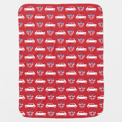 British Mini Cooper Hearts _ Red Baby Blanket