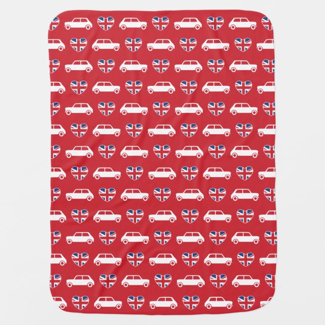 British Mini Cooper Hearts - Red Baby Blanket (Front)