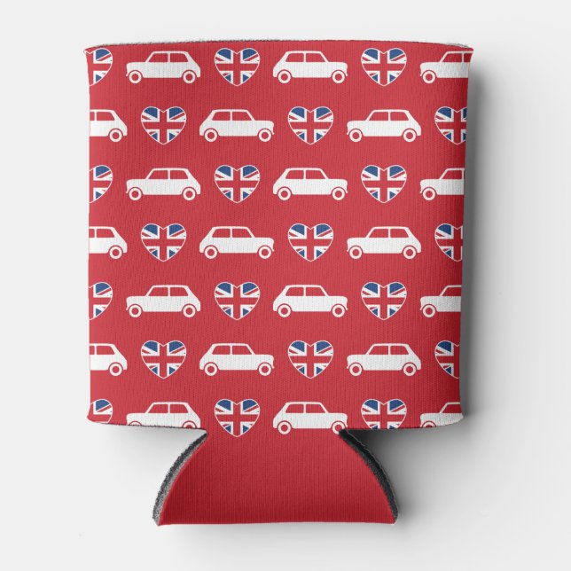 British Mini Cooper Hearts - Red Can Cooler (Front)