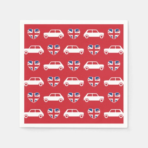 British Mini Cooper Hearts _ Red Cocktail Napkins