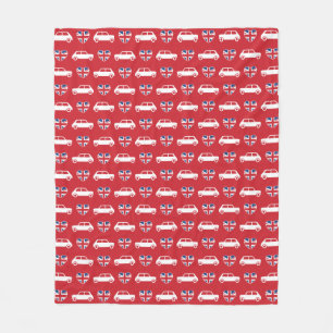 British Mini Cooper Hearts - Red Fleece Blanket