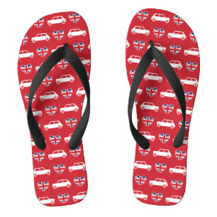 British Mini Cooper Hearts - Red Flip Flops