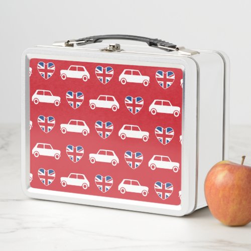 British Mini Cooper Hearts _ Red Metal Lunch Box