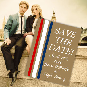 British Mod Red White Blue Wedding Save-the-Date Postcard